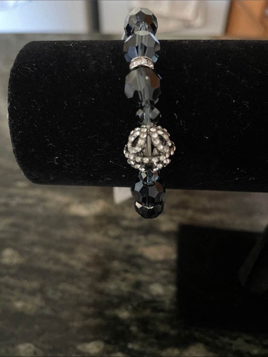 Chaps Jewelry - Chaps Black Faceted Crystal Bracelet with Silver Bead